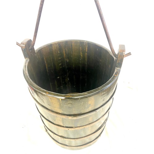 174 - Vintage wooden well bucket, approximate measurements including handle Height 22.5 inches, Diameter 1... 