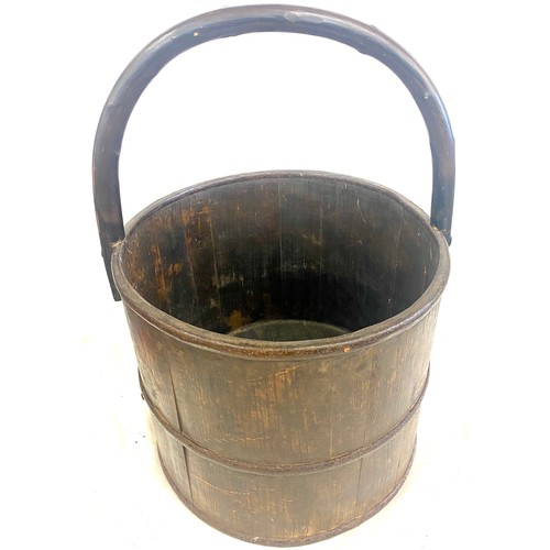 173 - Vintage wooden well bucket, approximate measurements including handle Height 18 inches, Diameter 12.... 