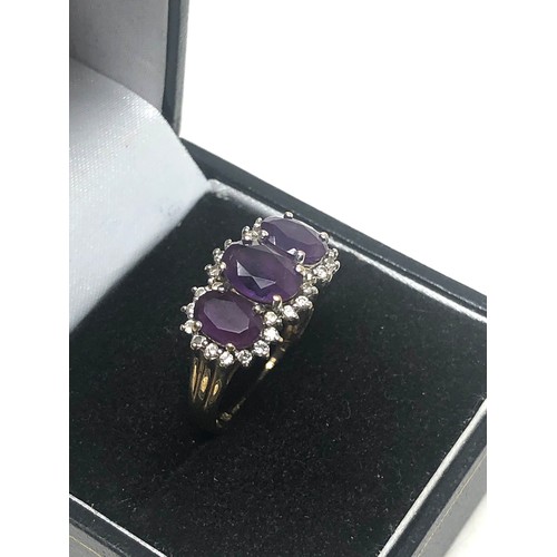 324 - 9ct Gold Diamond Framed Amethyst Ring (3.3g)