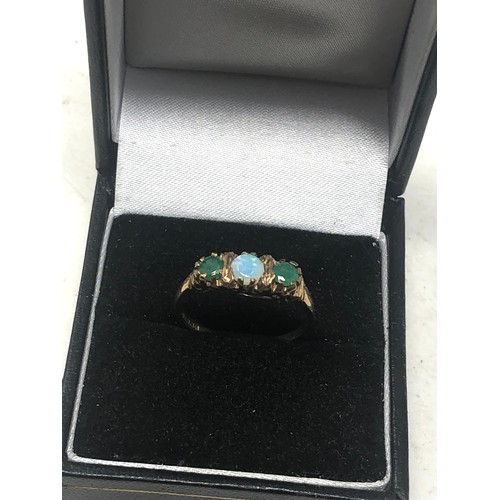 316 - 9ct Gold Opal & Emerald Gypsy Set Ring (1.8g)