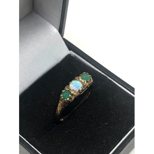 316 - 9ct Gold Opal & Emerald Gypsy Set Ring (1.8g)