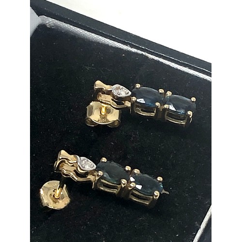 224 - 9ct Gold Sapphire & Diamond Drop Earrings (1.9g)