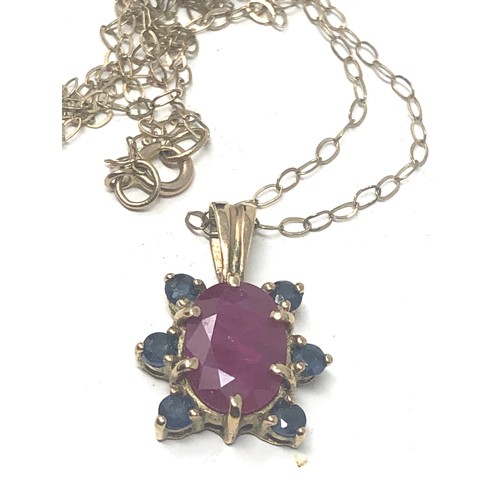 225 - 9ct Gold Ruby & Sapphire Pendant Necklace (1.6g)