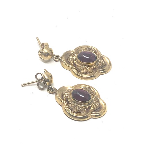 208 - 9ct Gold Amethyst Ornate Drop Earrings (5.2g)