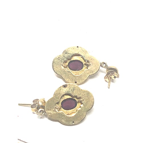 208 - 9ct Gold Amethyst Ornate Drop Earrings (5.2g)