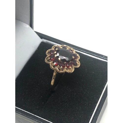 272 - 9ct Gold Floral Set Garnet Ring (3.6g)