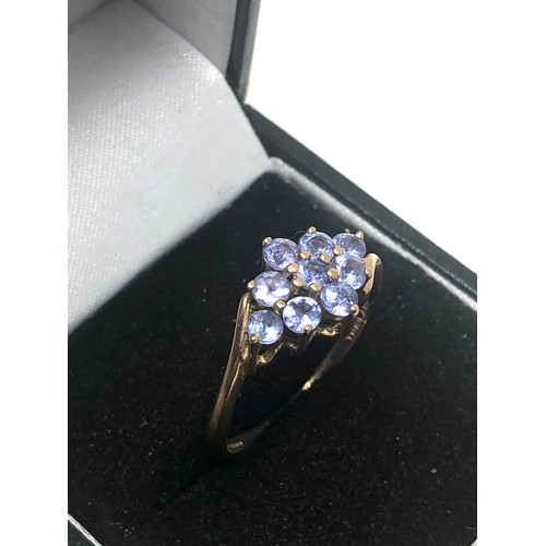 327 - 9ct Gold Tanzanite Cluster Fronted Ring (2.9g)