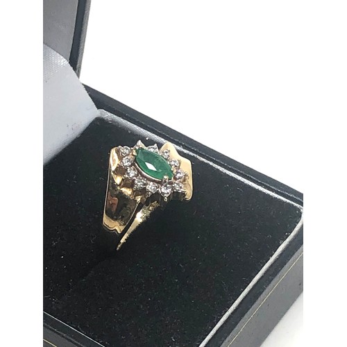 203 - 9ct Gold Emerald & Diamond Cluster Dress Ring (3.4g)