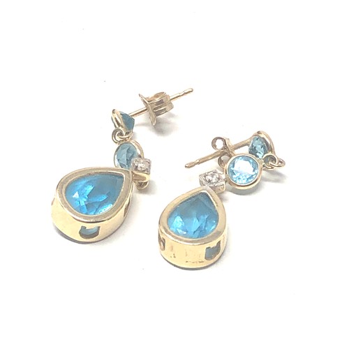 236 - 14ct Gold Diamond & Topaz Drop Earrings (2.8g)