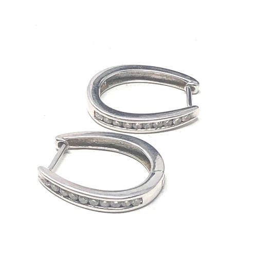 245 - 14ct White Gold Diamond Detailed Hoop Earrings (4.1g)