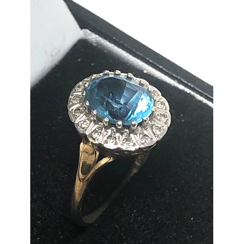 271 - 9ct Gold Diamond Framed Topaz Ring (3g)