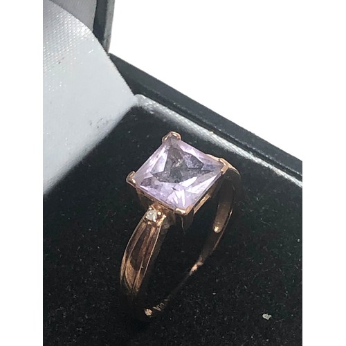 229 - 9ct Rose Gold Diamond & Amethyst Ring (2g)