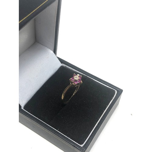 187 - 9ct Gold Diamond & Ruby Floral Cluster Ring (1.3g)