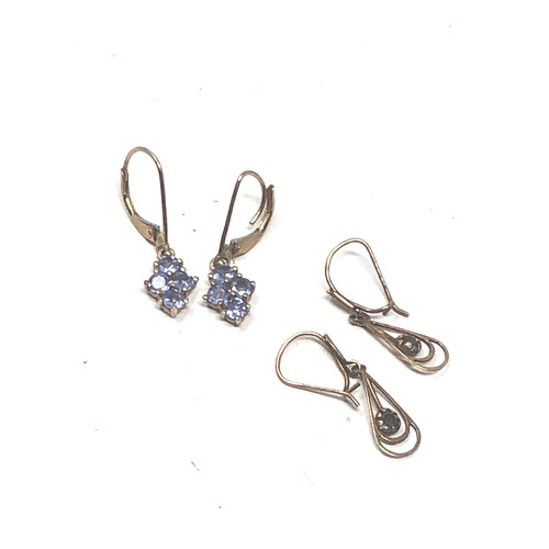 164 - 2 X 9ct Gold Paired Gemstone Drop Earrings Inc. Tanzanite & Colourless Gemstone (1.4g)