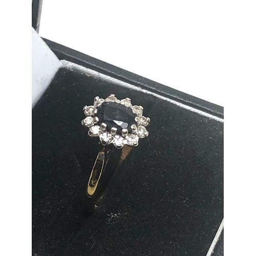 290 - 18ct Gold Sapphire & Diamond Halo Ring (3.5g)