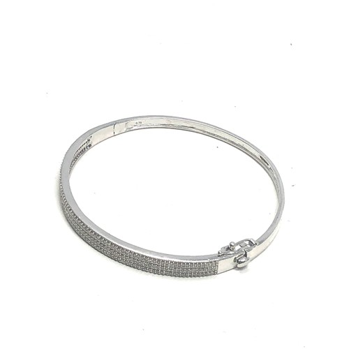 349 - 9ct White Gold Diamond Detailed Bangle (13.4g) 0.75ct diamonds