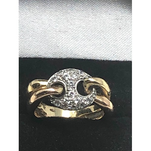 298 - 14ct Gold Two Tone Twist Diamond Detailed Ring (6.4g)