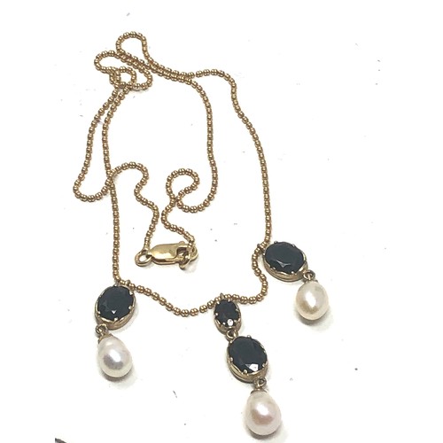 305 - 9ct Gold Sapphire & Pearl Necklace (8g)