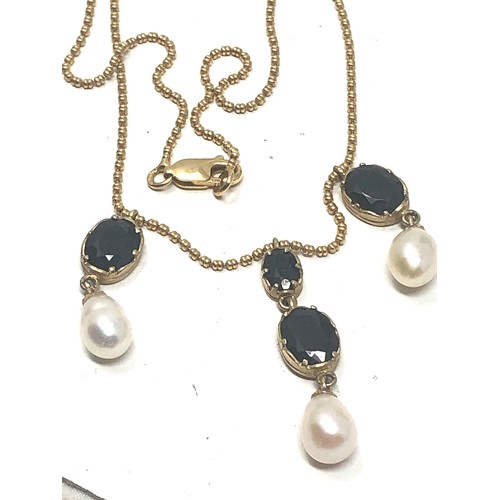 305 - 9ct Gold Sapphire & Pearl Necklace (8g)