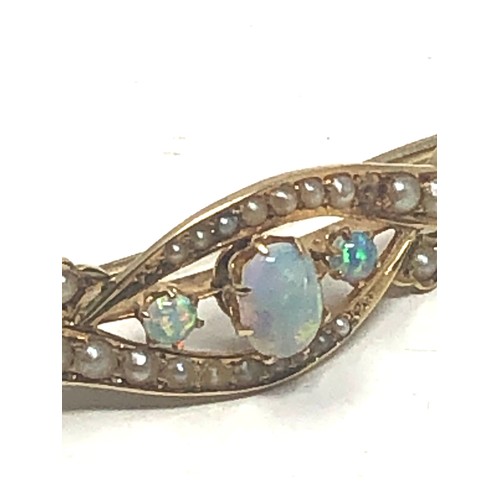 336 - 15ct Gold Antique Opal & Pearl Bar Brooch, As Seen (6.8g)