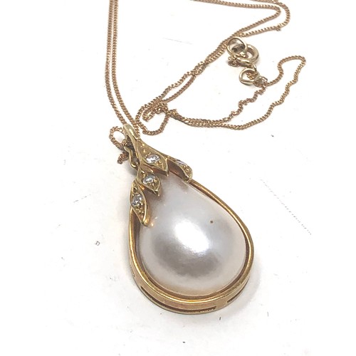 359 - 14ct Gold Pearl & Diamond Pendant Necklace (4.9g)