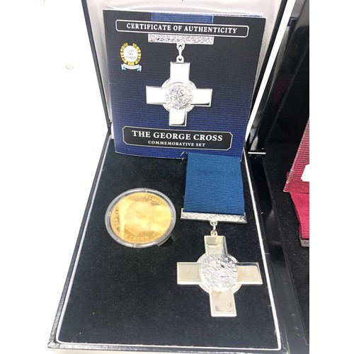 420 - 2 bradford exchange medal & coin sets inc sterling silver coin & george cross both boxed coa