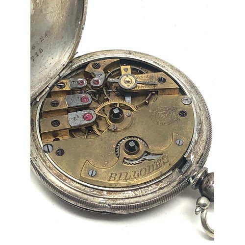 447 - Antique 800 silver cased full hunter pocket watch billodes movement the watch is ticking