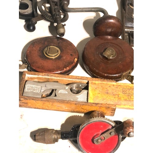 483 - Collection of vintage tools includes wood planes hand drills spirit levels etc