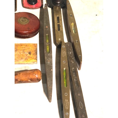 483 - Collection of vintage tools includes wood planes hand drills spirit levels etc