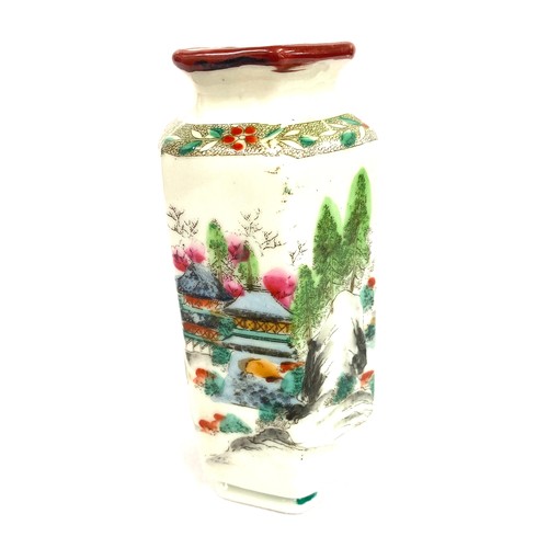 112 - Oriental hand painted Nippon hexagonal vase measures approx 6 inches tall