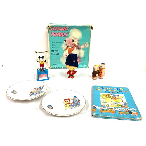 100 - Boxed Elegant Poodle, vintage Flintstones walking toy, Noddy book and Egg cup, Micky Mouse Tricky tr... 