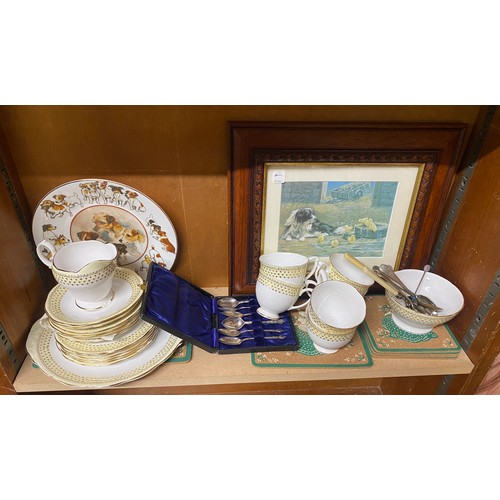 116 - Large selection of miscellaneous includes Queen anne Tea service, Cutlery, Placemats, framed print e... 