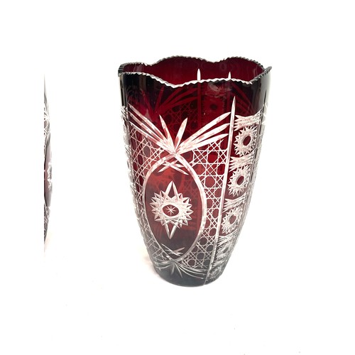 118 - A pair of Bohemian Ruby crystal cut vases, each measures approx 7inches tall.