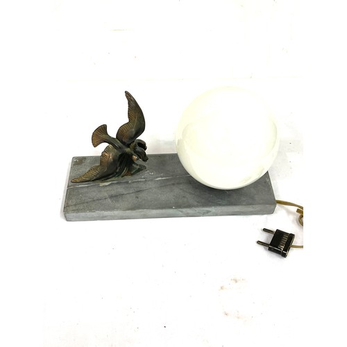 115 - Art deco metal bird on marble base lamp complete with shade