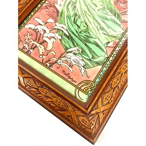 123 - True pair of art nouveau style tiled plaques measures approx 20 inches tall 8 inches wide