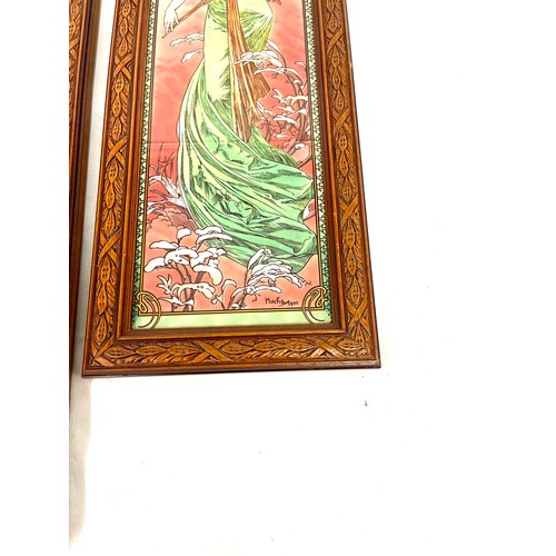 123 - True pair of art nouveau style tiled plaques measures approx 20 inches tall 8 inches wide