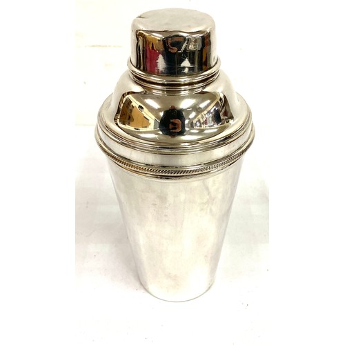 154 - Silver plated cocktail shaker, marks to base, dent to lid