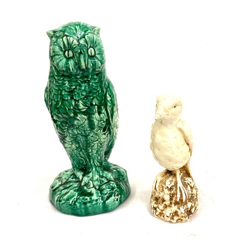 136 - Bretby Green Owl over all good condition, with bretby white bird with glues beak