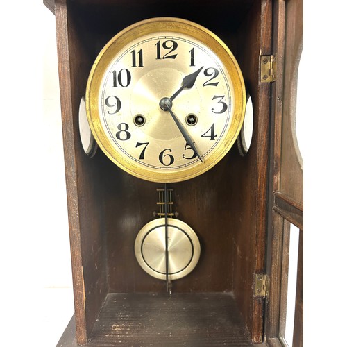 68 - Vintage oak wall hanging 2 keyhole clock, untested