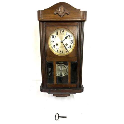 68 - Vintage oak wall hanging 2 keyhole clock, untested
