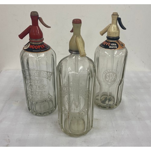 125 - 3 Vintage glass advertising soda syphons