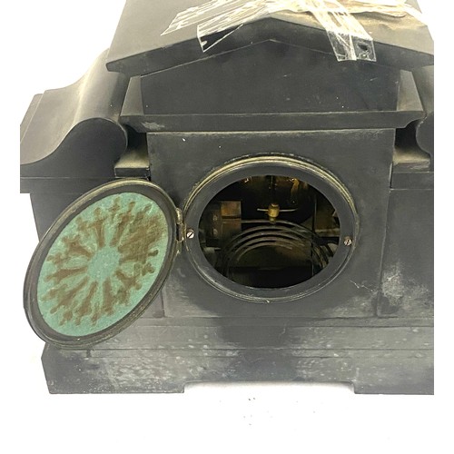 294 - 2 Key hole slate mantle clock with key and pendulum