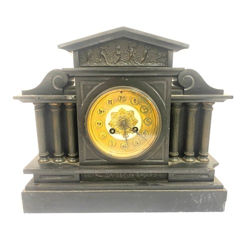 294 - 2 Key hole slate mantle clock with key and pendulum