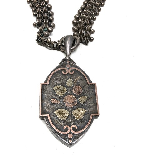 64 - Victorian Aesthetic Silver and Gold Locket with floral Motif & Collar Necklace the collar has damage... 