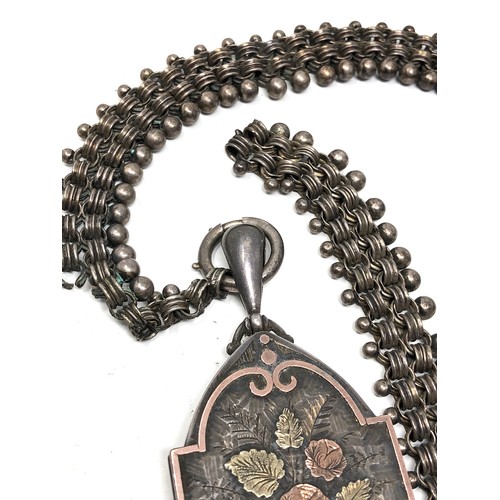 64 - Victorian Aesthetic Silver and Gold Locket with floral Motif & Collar Necklace the collar has damage... 