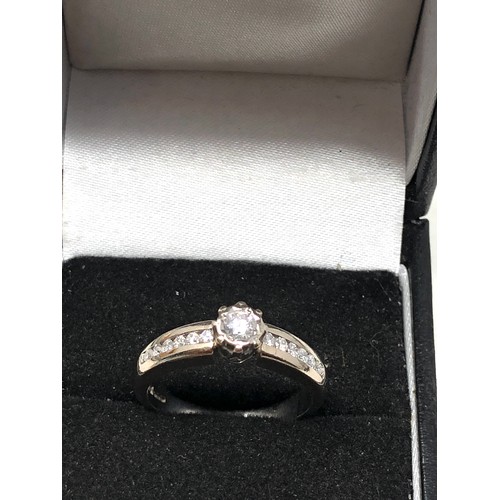 74 - Fine 18ct white gold diamond ring set with central diamond measures approx 3.5mm with  diamond shoul... 