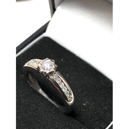 74 - Fine 18ct white gold diamond ring set with central diamond measures approx 3.5mm with  diamond shoul... 