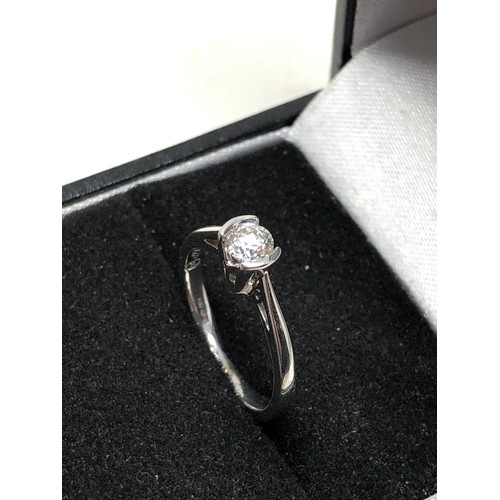 75 - Fine 18ct white gold diamond ring set with central diamond measures approx 4mm with  diamond shoulde... 