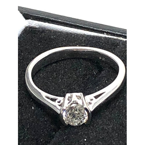 75 - Fine 18ct white gold diamond ring set with central diamond measures approx 4mm with  diamond shoulde... 