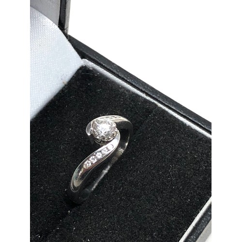 78 - Fine 18ct white gold diamond ring set with central diamond measures approx 4mm with  diamond shoulde... 